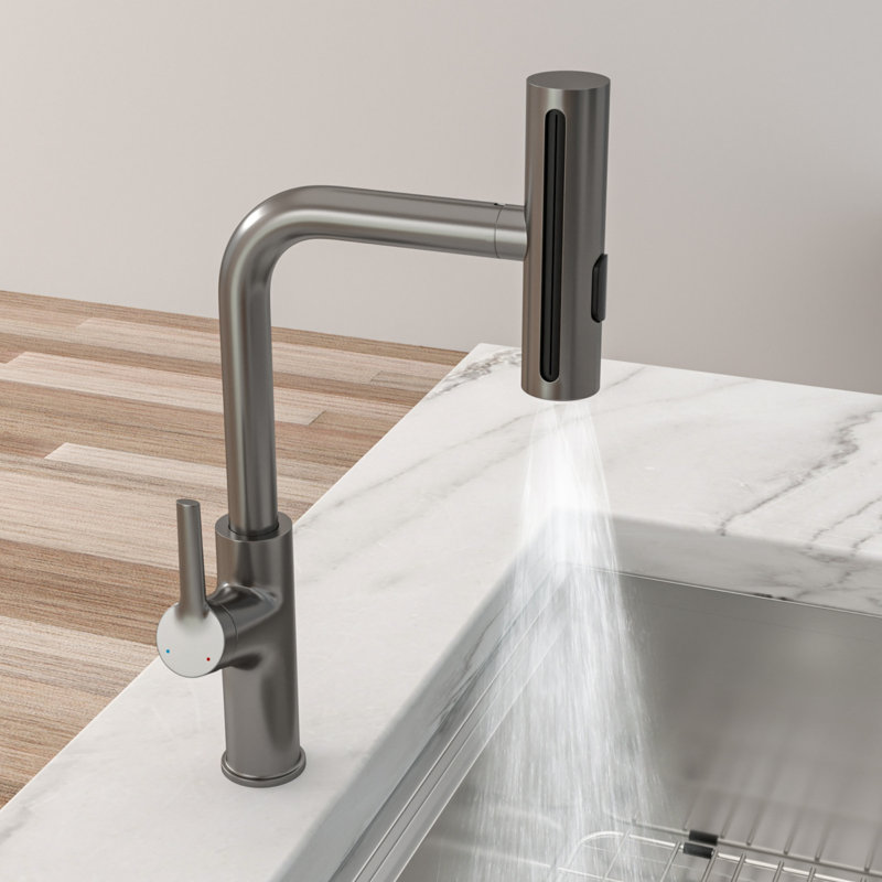 Pull Down Kitchen Sink Faucet With 4 Spray Patterns, Gun Metal