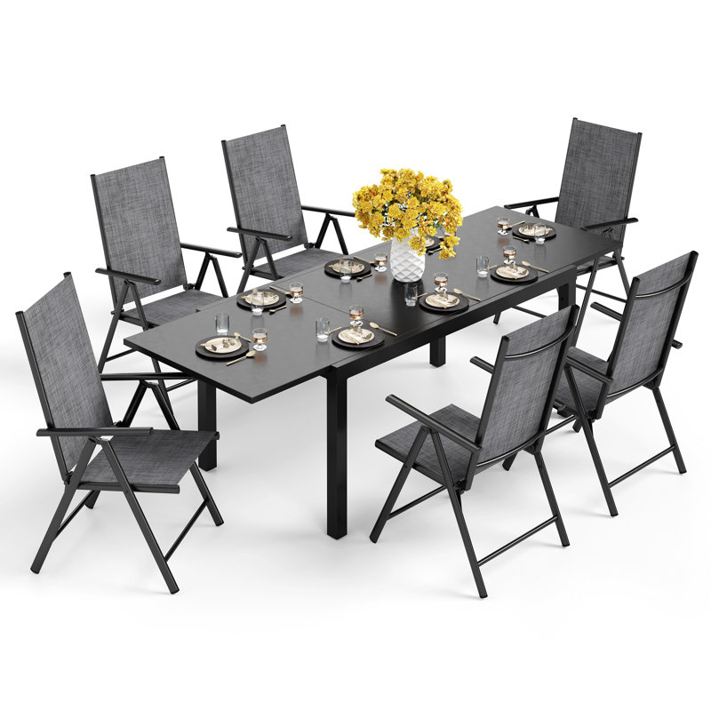 Argyri 6 - Person Patio Dining Set with Extendable Rectangular Table, Gray/Black