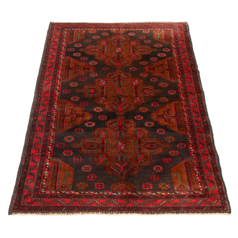 Tapis noir et brun Teimani 3 pi 7 po x 6 pi 9 po