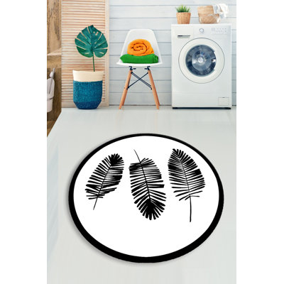 Antibacterial Non-Slip Bathmat, 100% Polyester, 47.2 in Diameter | 10 mm Pile Height, Black & White Design | Machine Washable, Easy Care | Perfect for Bathroom Safety & Comfort, Stylish Addition to Your Home