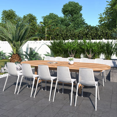 Anautica 10 - Person Teak Patio Dining Set with Oval Table