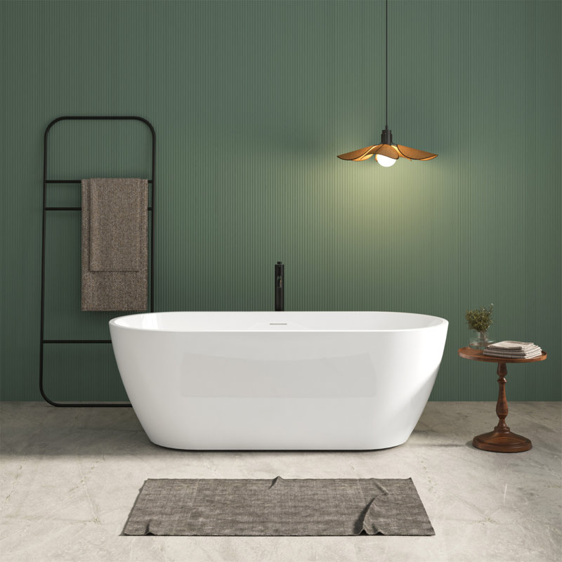 Baignoire de trempage autoportante en acrylique lustré 67 po avec trop-plein encastré