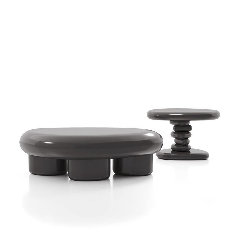 Jahmaal 2-Piece Glossy Coffee Table Set, Gray, 2 Pieces: End Table; Coffee Table