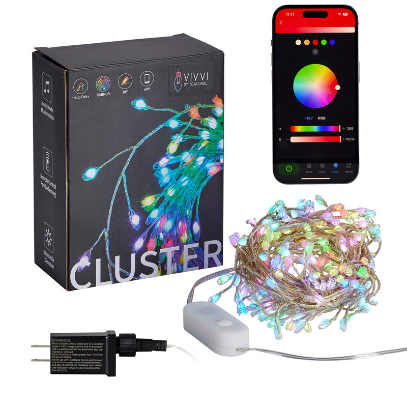 Vivvi App Based RGB Cluster Lights, 19.7' 200 LEDs