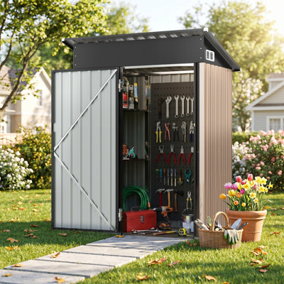 5' W X 3' D Metal Lean-To Storage Shed with DIY Adjustable Shelves & Built-In Floor