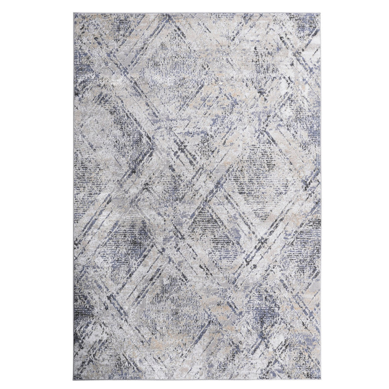 Tapis tissé bleu / gris 8 x 10 pi sans tissage - convient pour la salle à manger, la chambre à coucher, le bureau sans perte de poils, bon salon, salle à manger