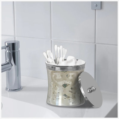 Mercury Glass Vanity Jar for Stylish Storage of Cotton Swabs, Rounds, Balls, Sponges & Bath Salts