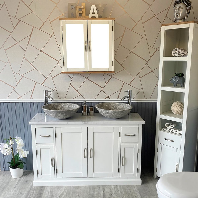 Bussey 1230mm Double Bathroom Vanity with Vessel Marble Basin, Grey Marble