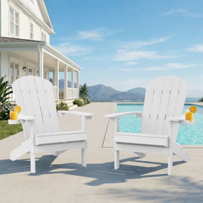 Outdoor Adirondack Chair set of 2 with Cup Holder All-Weather HIPS Patio Chairs for Lawn, Garden, Fire Pit, Backyard