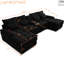 Canapé-lit en U de 130 po à 6 places en lin noir pour espace de vie principal, avec console, porte-gobelets, coussins à double couche et console à structure robuste, conception orientée confort