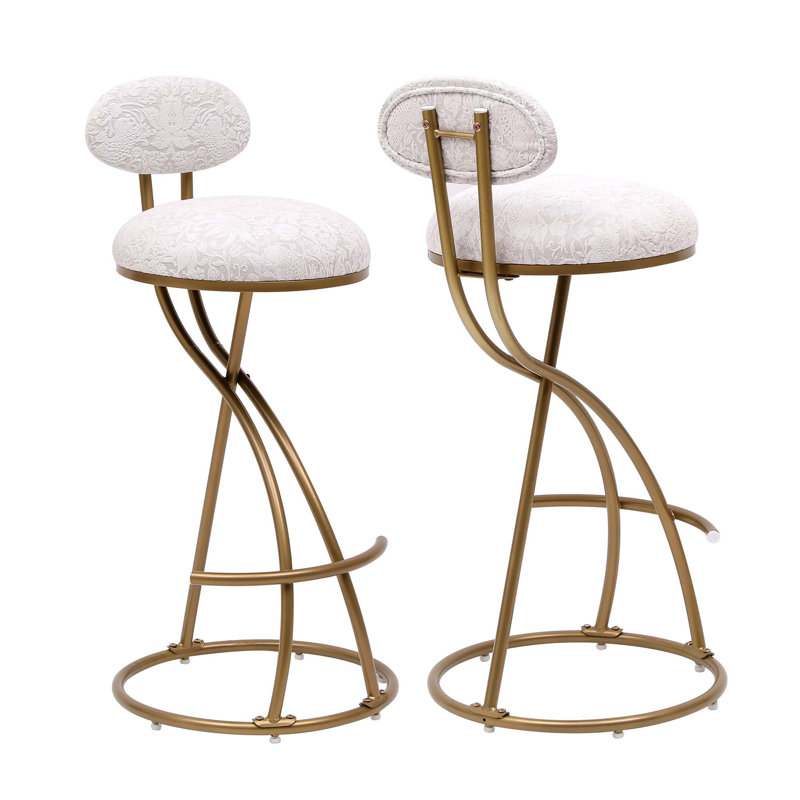 Modern Upholstered S-Shaped Round Seat Barstools(Set Of 2), Gold