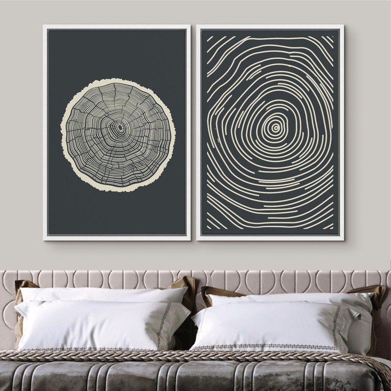 3 anneaux d'arbre en bois, illustrations abstraites, ligne moderne, impression numérique sur toile, impression numérique sur toile encadrée