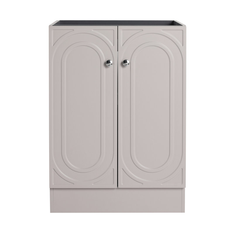 Meuble-lavabo autoportant et 2 portes d'armoire et lavabo, meuble-lavabo de salle de bain, Argent argent, Kaki