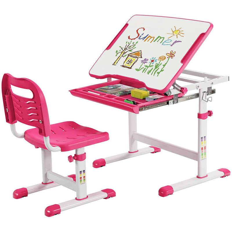 Viet Kids Rectangular Play Or Activity Table and Chair Set, Pink