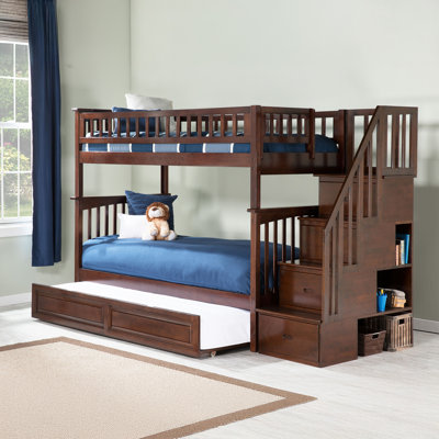 Blaisdell Solid Wood Storage Staircase Bunk Bed with Raised Panel Roll Out Trundle