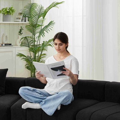 Canapé modulaire incurvé chenille avec 6 coussins Chenille