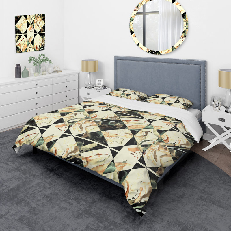 Ensemble de housse de couette à motif crème Flower Patchwork, Housse de couette simple + 1 taie décorative stan