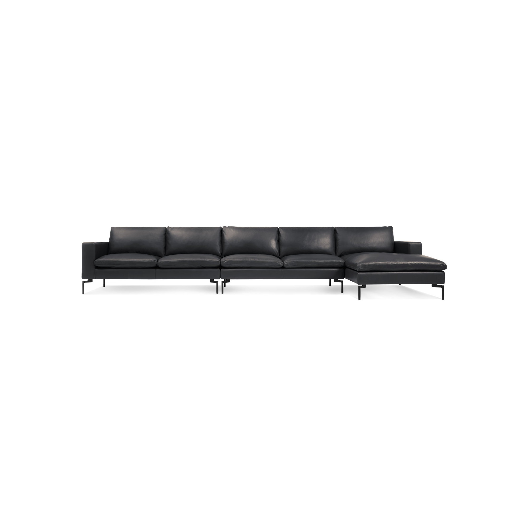 New Standard Upholstered Chaise L-Sectional, Right Hand Facing, Granite Leather