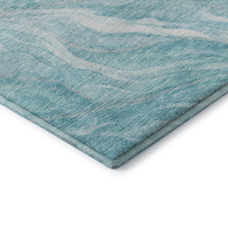 Premium Machine Washable Prisco Teal Rug, Rectangle 10' x 14'