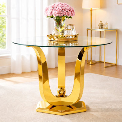 47.2" Round Glass Dining Table for 4-6, 0.31" Thick Glass Dining Table, Modern Round Dining Table with Stainless Steel Base