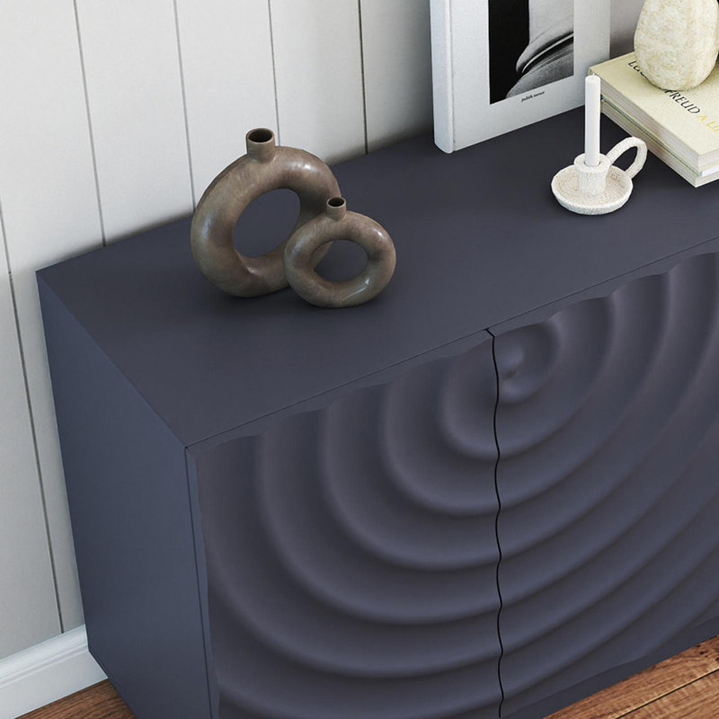 Buffet Paulsboro 150 cm avec motif en spirale, meuble de rangement moderne à 4 portes pour la cuisine ou le salon, bleu, Bleu