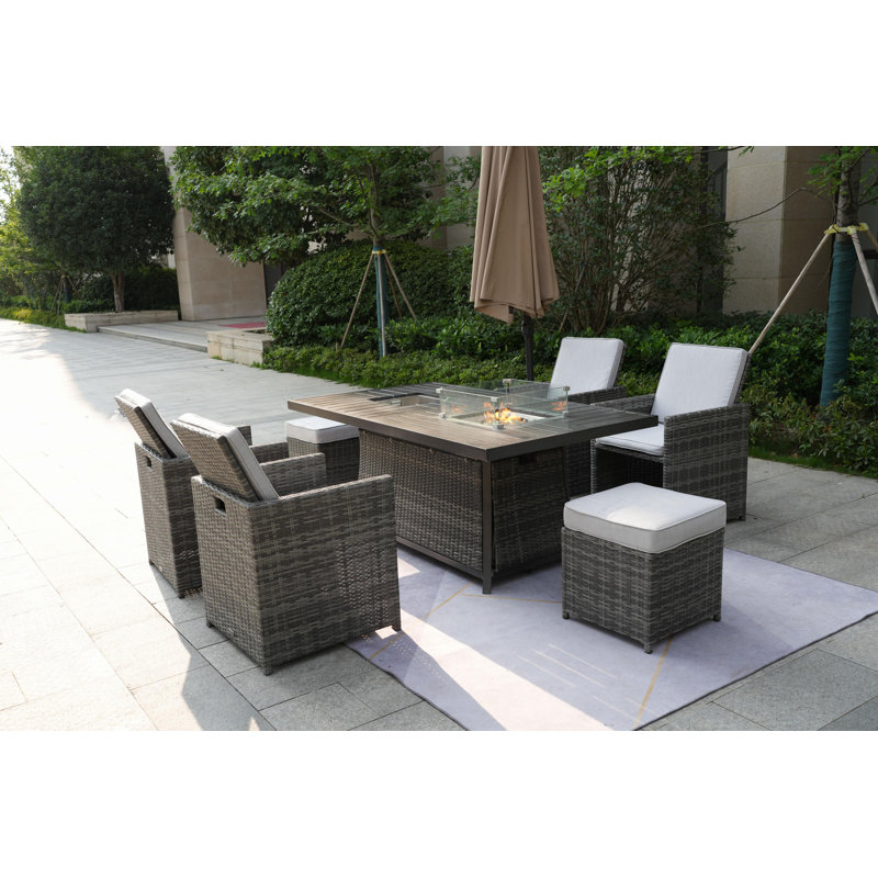 Karen Rectangular 6 - Person 71" Long Fire Pit Table Dining Set With Cushions