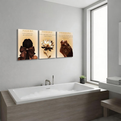 Brown Toned Scripture Verses 3-Set Wall Art, 12x16 Inch Ready-to-Hang Canvas For Spiritual Home Decor