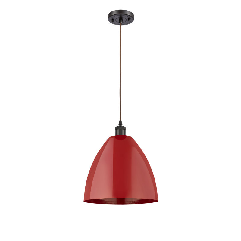 Luminaire suspendu conique 1 lumière, H 14,75 po x l 12 po x P 12 po, Rouge, Bronze huilé