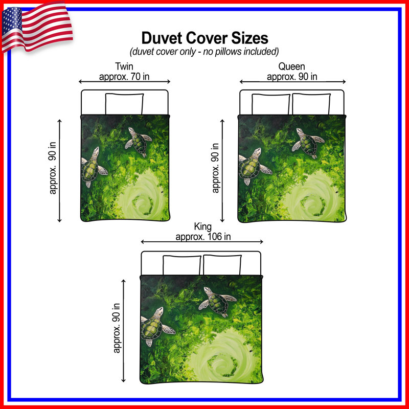 Housses de couette Green Sea Turtles Swirl, Lit simple