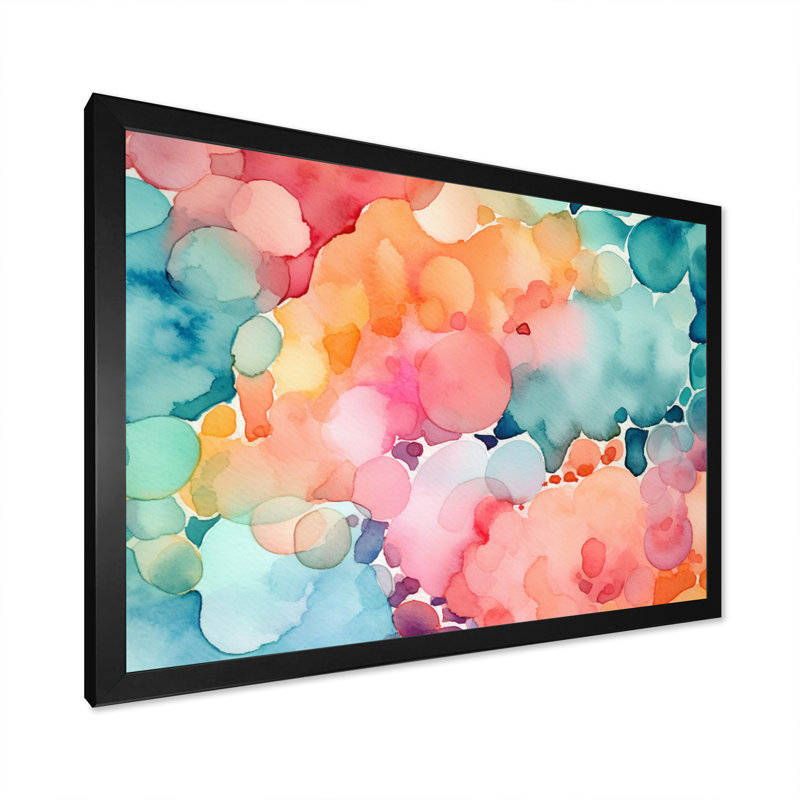Impression sur toile abstraite rose et bleu sarcelle, Cadre simple noir, H 30 po x l 40 po x P 1,5 po