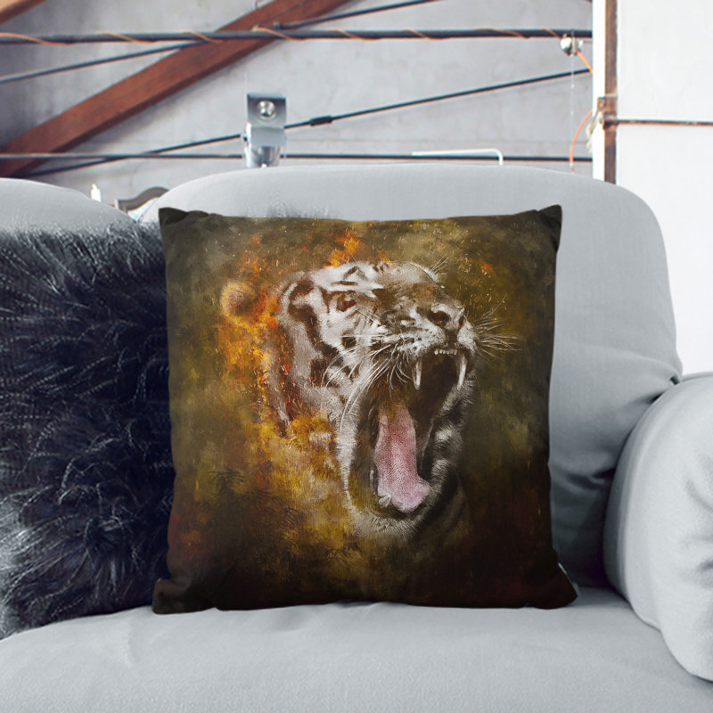 Tiger Roar Scatter Cushion with Filling, 40cm H x 40cm W x 15cm D, Blue, Cream, Cream