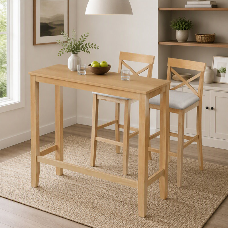 Ensemble de salle à manger rectangulaire en bois de style campagnard de 122 cm (48 po) avec 2 chaises, idéal pour la cuisine, le coin repas et les petits espaces.