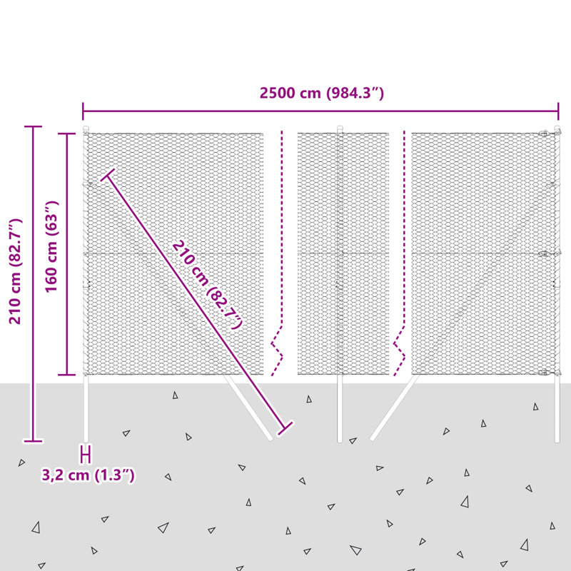 Hexagon Fence Galvanised Steel, 160cm H x 2500cm W