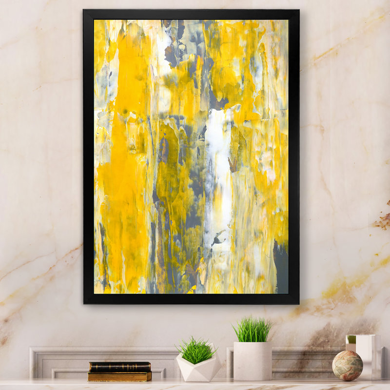 «Yellow and Gray Merging Abstract», art mural moderne et contemporain sur toile, Cadre photo noir, H 20 po x l 12 po x P 1 po