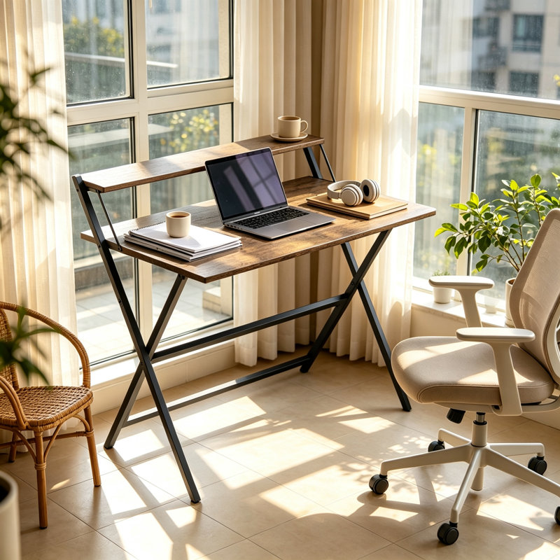 Steel Computer Desk, Rustic Brown