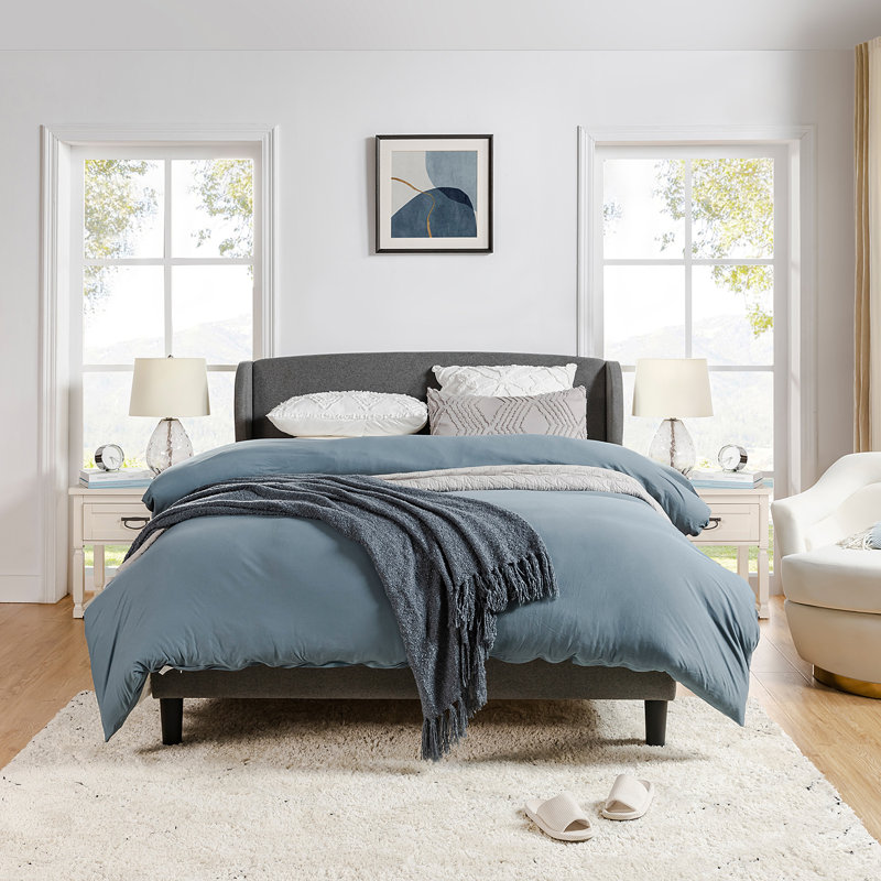 Amati Upholstered Wingback Platform Bed, Charcoal, Full