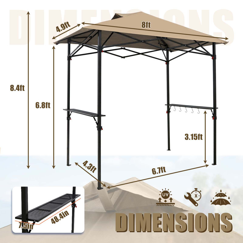 8 Ft. W x 5 Ft. D Powder Coated Steel Gazebo, Beige