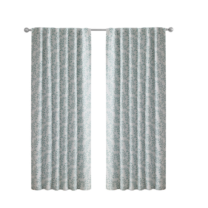 Leaves Rod Pocket Blackout Single Curtain Panel, 50" x 84", Ivory/Green