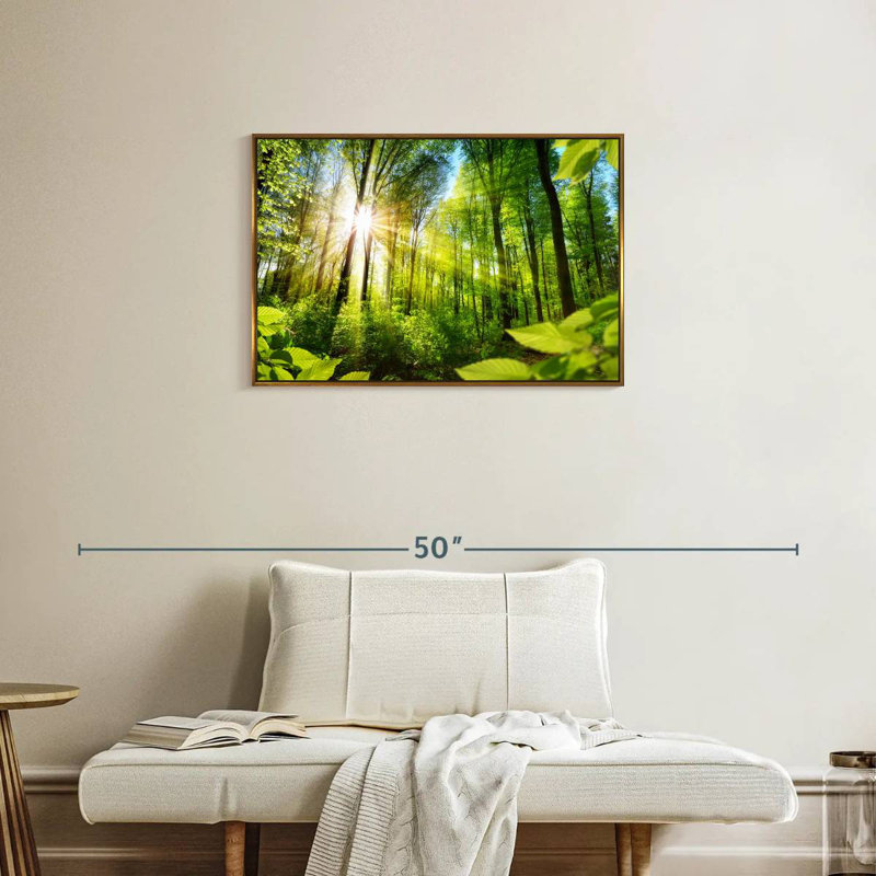 Forêt ensoleillée, Cadre flottant doré, 31 po x 21 po