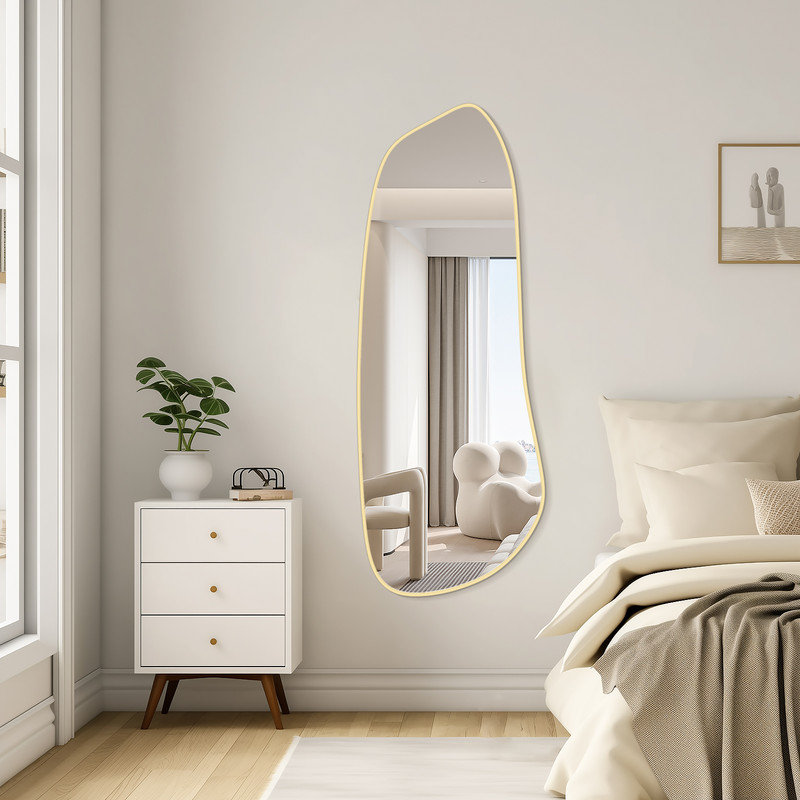 Miroir mural irrégulier, miroir en bois asymétrique, Doré