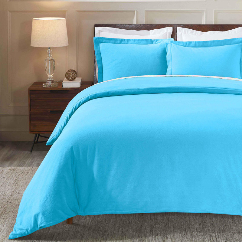 Ensemble de housse de couette classique supérieure en flanelle de coton supérieure avec taies décoratives Superior, Bleu
