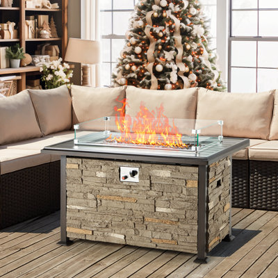 Table de foyer d'extérieur au propane en aluminium H 24,5 po x l 44 po Alecea