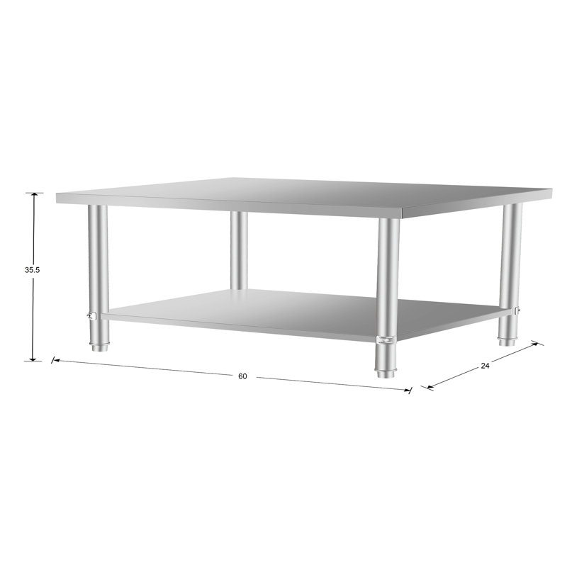 Table de cuisine de 60 po x 24 po en acier inoxydable avec tablette inférieure pour un usage domestique, hauteur de 35,5 po et tablette de préparation de restaurant utile de 60 po x 24 po, espace de travail confortable