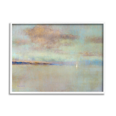 Abstract Ocean Scene Lone Sailboat by Katie Swatland - Painting on Wood