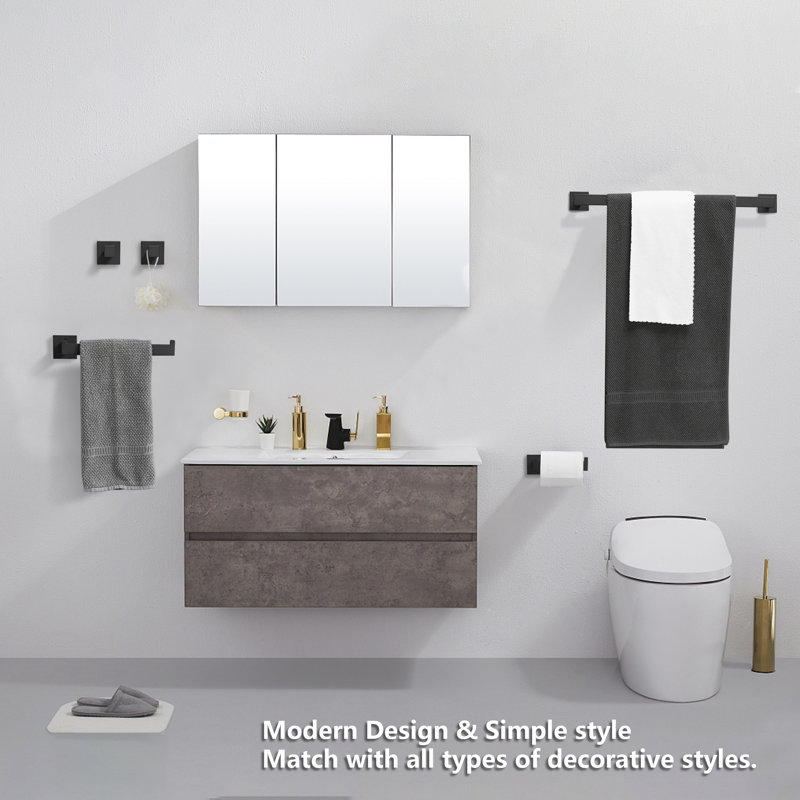 Bathroom Hardware Set 5-Piece Bath Hardware Set With Towel Bar, Towel Ring, Robe Hook, Toilet Paper Holder, Matte Black