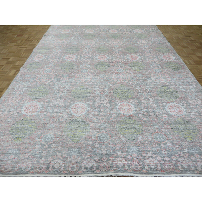 Tapis unique en laine noué à la main gris de 9 pi 4 po x 14 pi Mahzbin