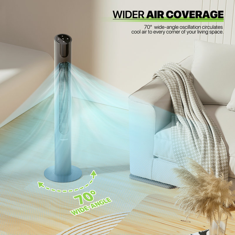 Space Gray 45" Bladeless Oscillating Tower Fan with Remote