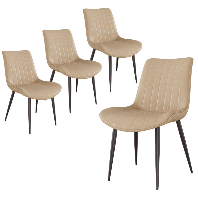 Color 20.15'' H Faux Leather Metal Side Chair, Khaki
