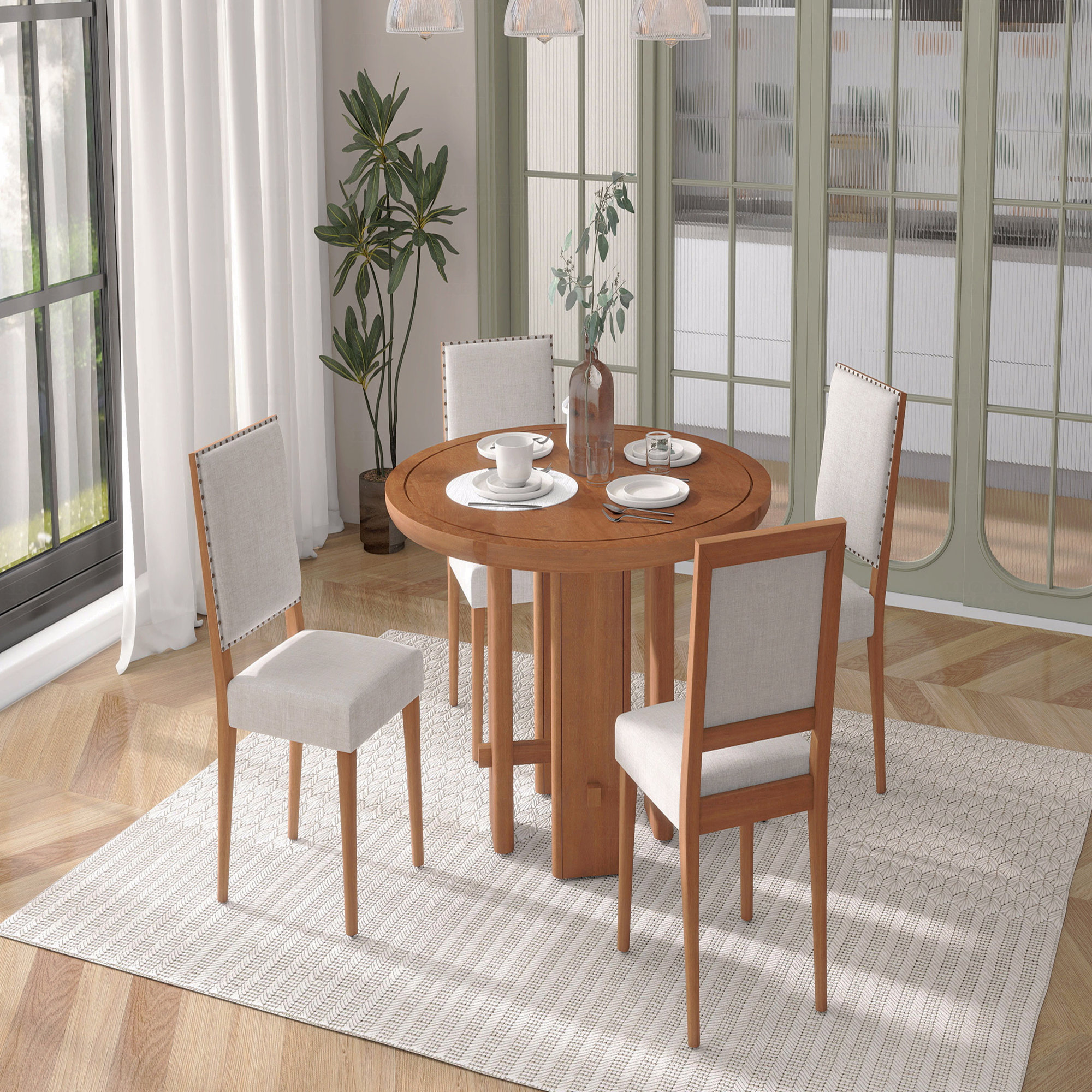Red Barrel Studio 5-Piece Round Dining Table Set For 4 People ...