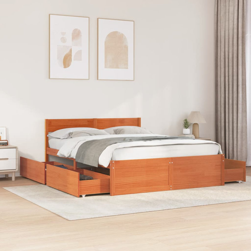 Losurdo Solid Wood Bed, Wax Brown, EU Double - 140 x 200 cm